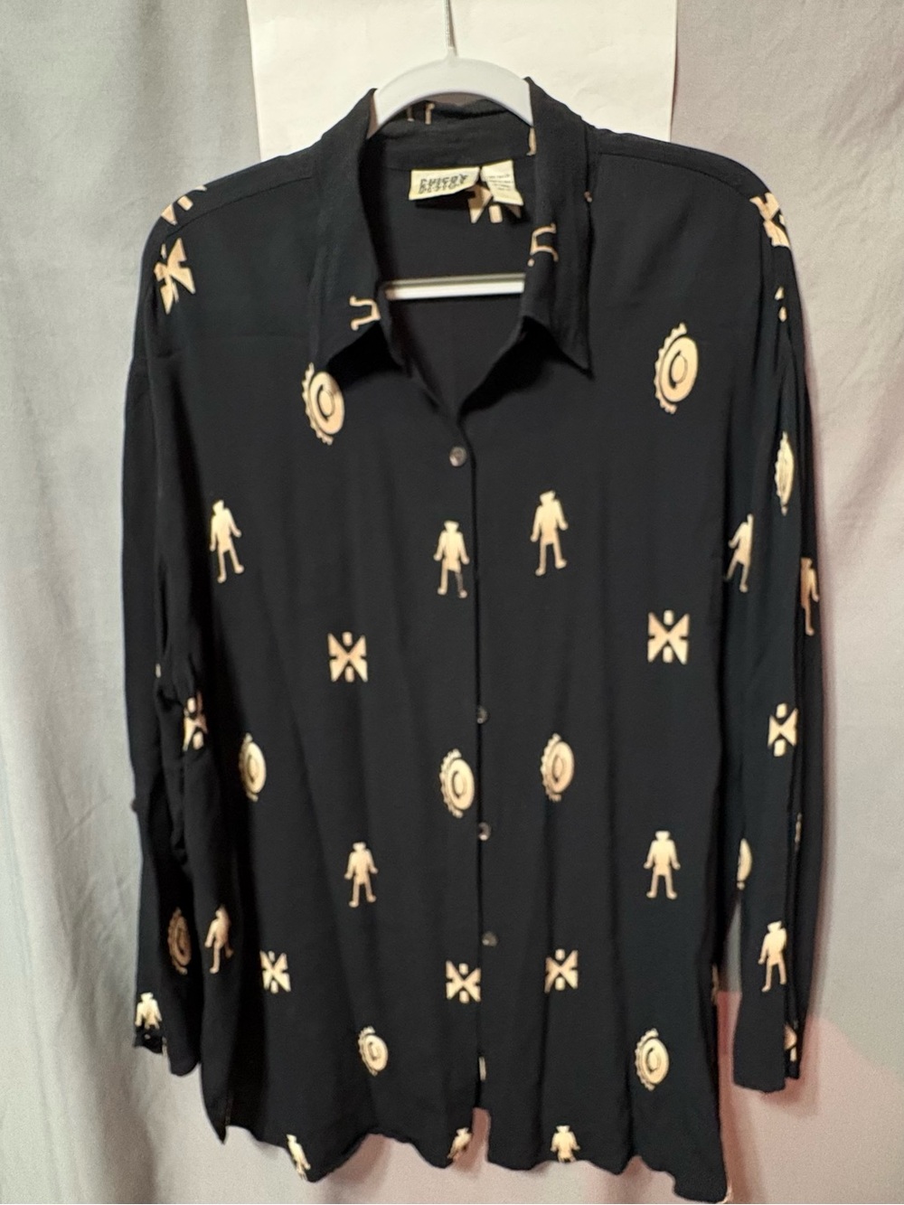 Vintage 90s Chico's Designs Black Button-Down Southwestern Print Shirt